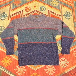 Vintage Boston Traders Men's 100% wool Sweater - Blue, Green, Gray Large